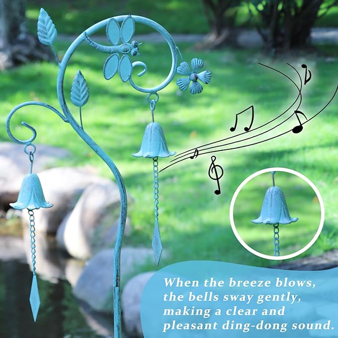 Dragonfly Metal Garden Art,Decorative Garden Stake with Bells for Outside | 46.8"H Dragonfly Garden Decor,Wind Chime Stakes for Outside,Yard Art for Garden,Flower Beds, Patio.