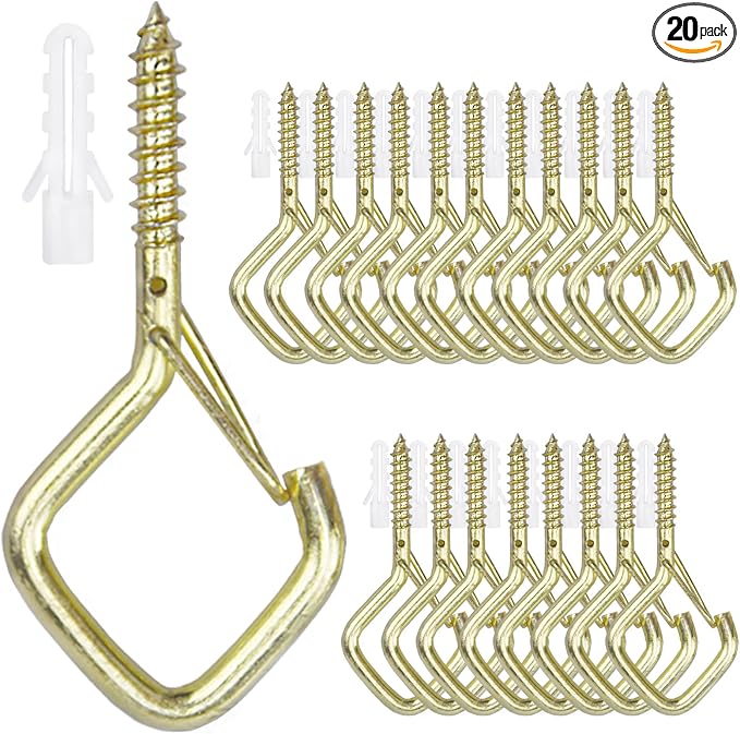 20PCS Eye Screw Hooks for Hanging Heavy Duty with Safety Buckle.Metal Ceiling Hooks for Hanging Plants,Cup,Wind Chime,Bird Feeders,String Lights at Indoor&Outdoor,2.36 Inch (No Drill Bit)