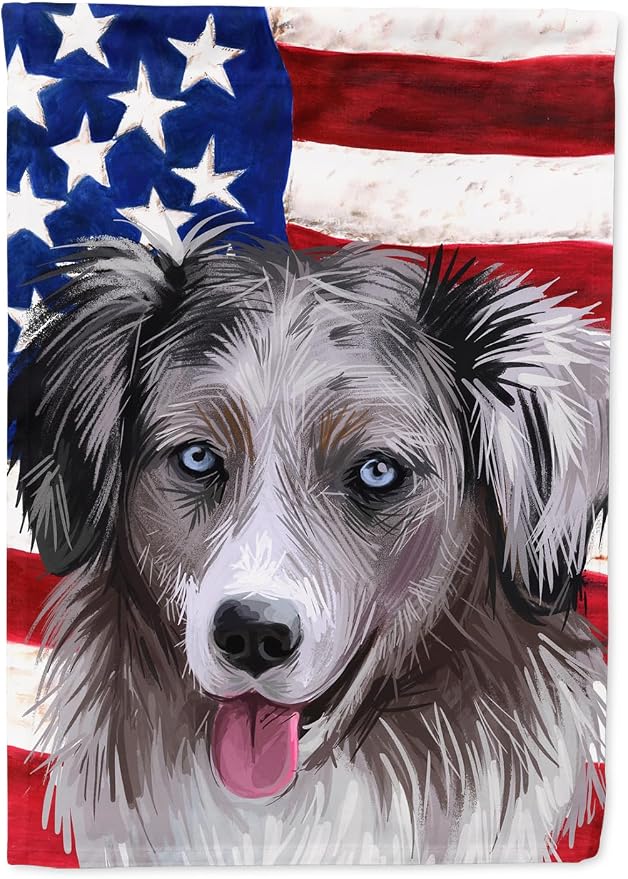 Caroline's Treasures CK6615GF Miniature American Shepherd American Flag Garden Flag Mailbox Flag Decorative Yard Flag Banner Outside Patio Artwork Yard Flower Beds, Garden Size, Multicolor