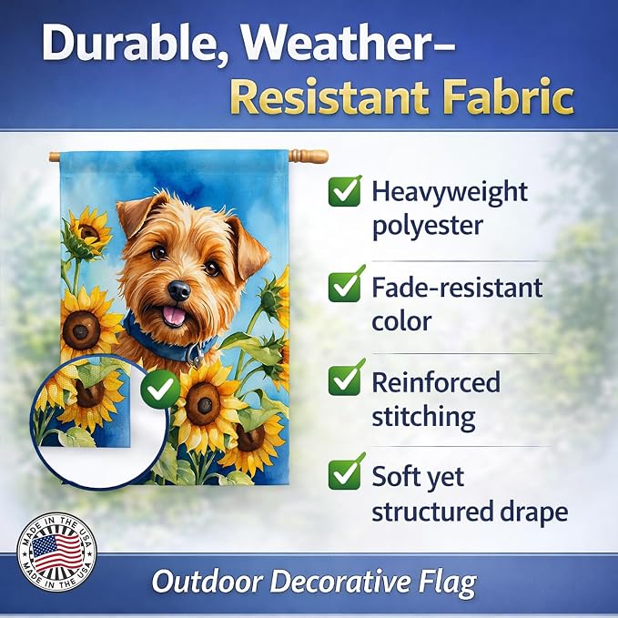 Caroline's Treasures DAC6125CHF Norfolk Terrier in Sunflowers House Flag Large Porch Sleeve Pole Decorative Outside Yard Banner Artwork Wall Hanging, Polyester, House Size, Multicolor