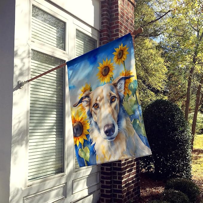 Caroline's Treasures DAC6035CHF Borzoi in Sunflowers House Flag Large Porch Sleeve Pole Decorative Outside Yard Banner Artwork Wall Hanging, Polyester, House Size, Multicolor