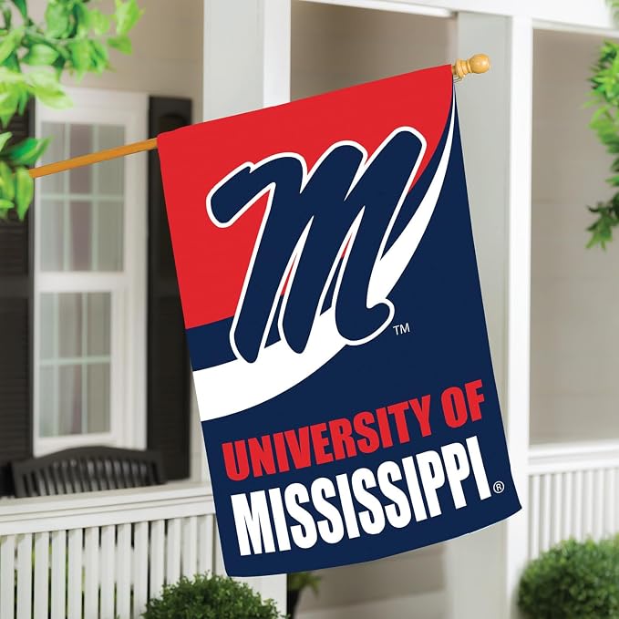 NCAA University of Mississippi House Flag, 28 x 44, Double Sided Garden Flags for Outside, Outdoor College Flags & Banners for Gardens Patio, Indoor Wall Decor Flag for Room