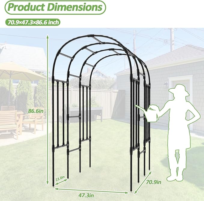 Garden Arch Trellis - 47" L*71" W*87" H, Rust-Proof Grape Trellis with Thickened Steel 20MM Pipe, Garden Arch Trellis for Climbing Plants Outdoor, Tunnel Trellis for Cucumber, Pumpkin, Melon
