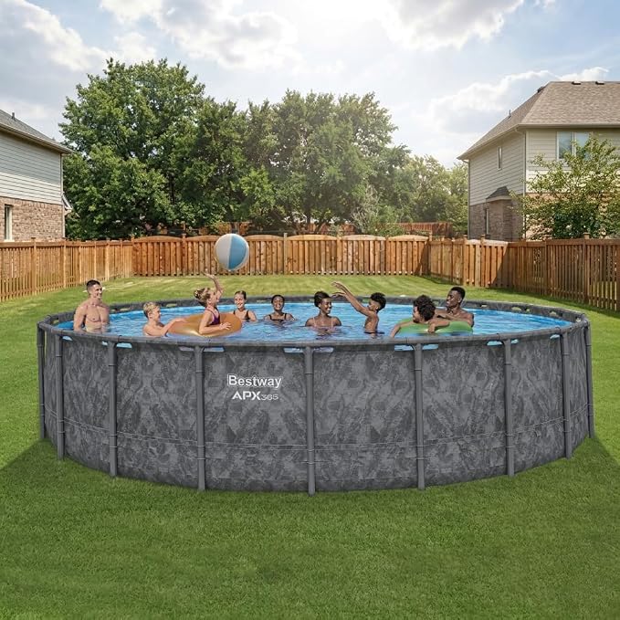 Bestway APX 365 22' x 52" Above Ground Pool Set with Sand Filter Pump | Long-Lasting All-Season Swimming Pool with Galvanized Steel Frame - Ladder, Cover, and Polysphere Filtration Balls Included