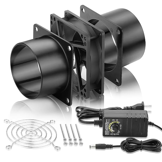 80mm x 25mm 3 Inch Dual Duct DIY Ventilation 12V Exhaust Fan | Dual Ball Bearing, AC Speed Controller for DIY Greenhouse 3D Print Smoke Paint Fume Extractor Project