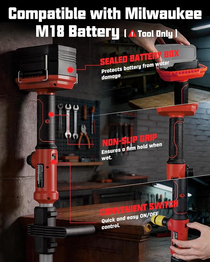 Cordless Stick Water Transfer Pump Compatible with Milwaukee 18V Battery (Tool Only), 720 GPH Portable Electric Utility Pump with 32FT Lift, Brushless Sump Pump for Pool, Garden, Pond, RV and Boat