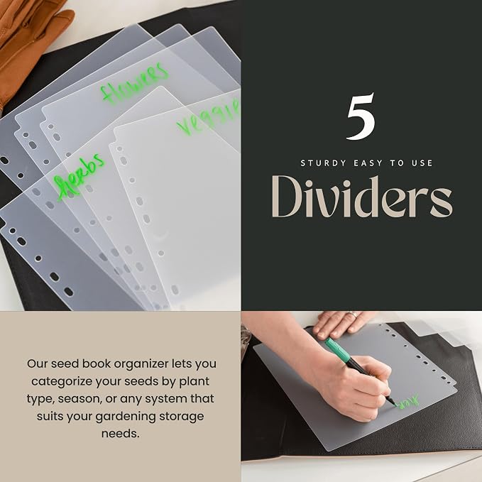 Seed Storage Binder – Garden Seed Organizer with 50 Sheet Protectors, 5 Dividers & Flap-Top Inserts - Stores 200 Seed Packets - Seed Saver Binder for Gardeners