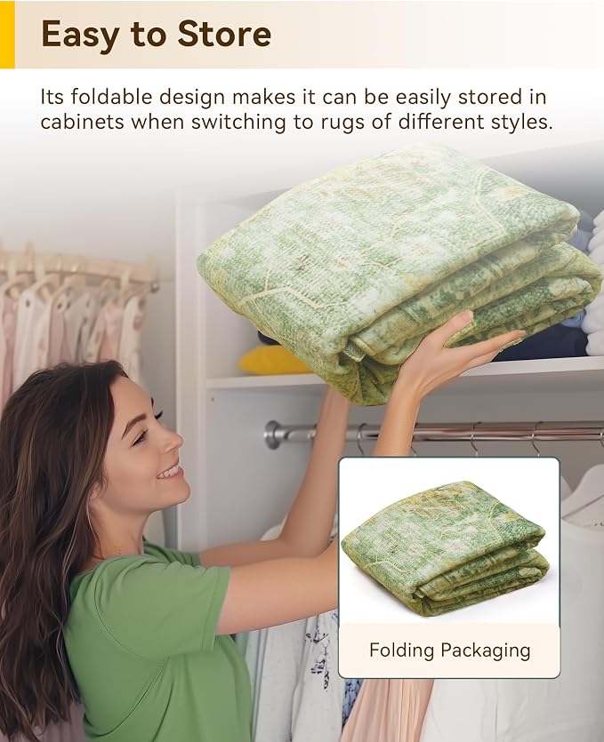 RELEANY Washable Area Rug, 4'x6', Green/Yellow | Non-Slip, Water Repellent, Pet Friendly, Easy to Clean, Vintage Floral Boho Decor for Living Room Bedroom Kitchen Office