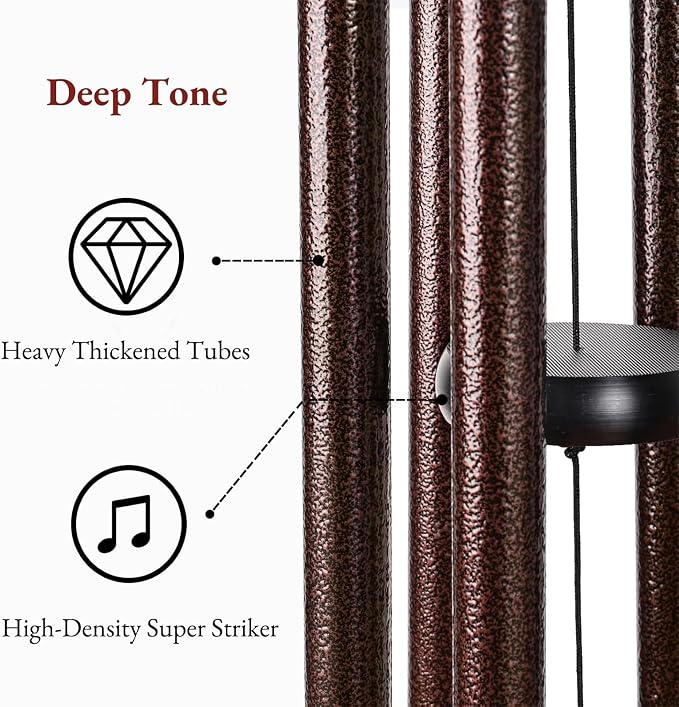 Wind Chimes for Outside Deep Tone, 38" Large WindChimes with 6 Tubes, 100% Rustproof Aluminum, Memorial Gift or Garden Patio Porch and Outdoor Décor(Bronze)