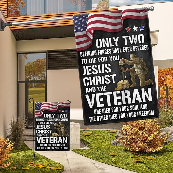 FLAGWIX American Army Veteran Flag - USA Premium Polyester Jesus Christ and the Veteran Garden Flag (11.5" x 17.5") - Patriotic 4th of July Memorial Day Veterans Day Decorations for Home Garden Decor