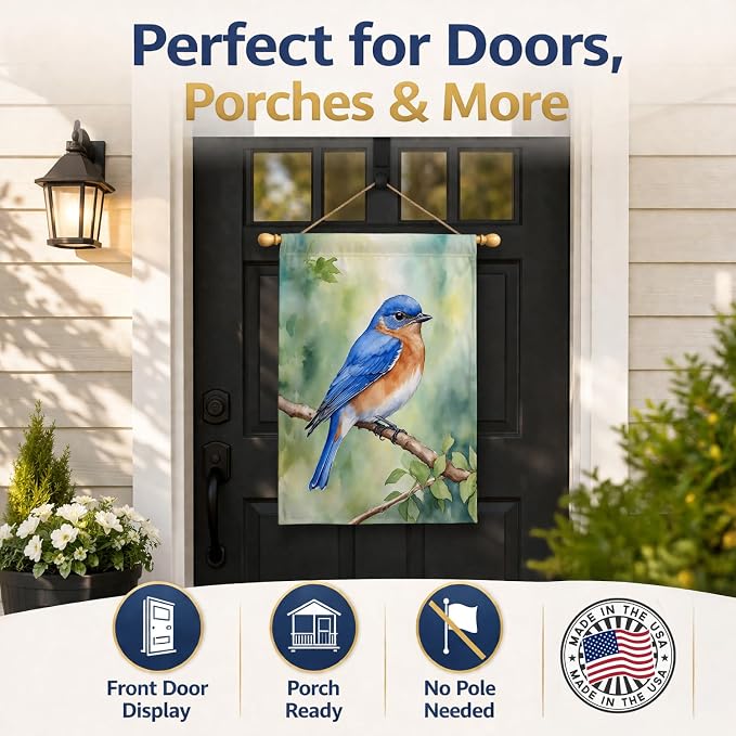 Caroline's Treasures New York Eastern Bluebird House Flag Large Porch Sleeve Pole Decorative Outside Yard Banner Artwork Wall Hanging, Polyester, House Size, Multicolor