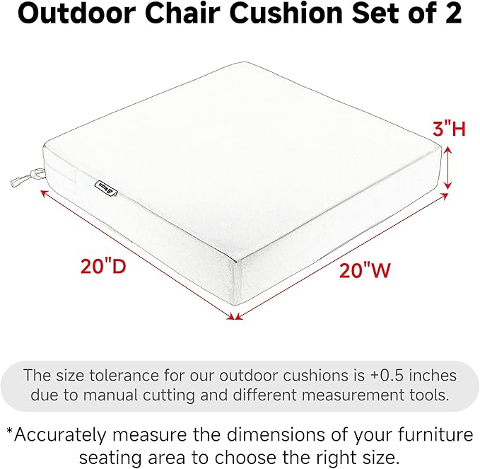 Favoyard Patio Chair Cushions 20 x 20 x 3 Inch Waterproof Outdoor Seat Cushions for Patio Furniture 3-Year Color Fastness Garden Sofa Couch Chair Pads with Handle & Adjustable Straps Set of 2, Green