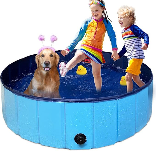 Foldable Dog Pet Bath Pool,Hard Plastic Collapsible Pet Bath Tub & Wading Pool or Dogs and Cats for Indoor/Outdoor Use,Grey 47x12 Inches