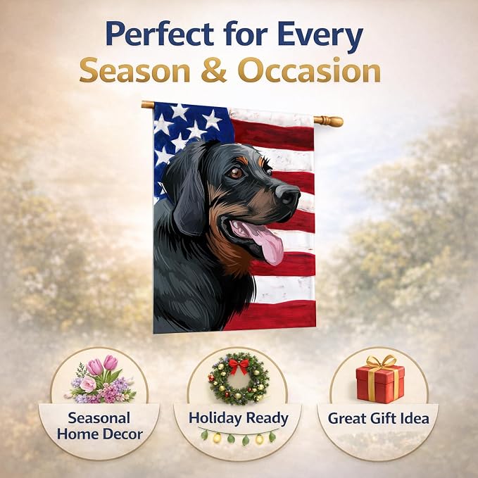 Caroline's Treasures CK6653CHF Polish Hunting Dog American Flag House Flag Large Porch Sleeve Pole Decorative Outside Yard Banner Artwork Wall Hanging, Polyester, House Size, Multicolor