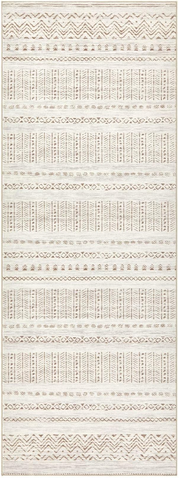 cotiled Hallway 3x8 Runner Rugs Washable Boho Moroccan Soft Rug | Non-Slip Stain Resistan Carpet for Entryway Kitchen Laundry Brown Cream