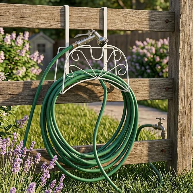 Garden Hose Holder, Metal Water Hoses Holder for Outside, Heavy Duty Detachable Garden Tube Storage Hanger Rack Holds 160 FT for Expandable & Flexible Hoses - Wall Mount or Hanger (Large White)