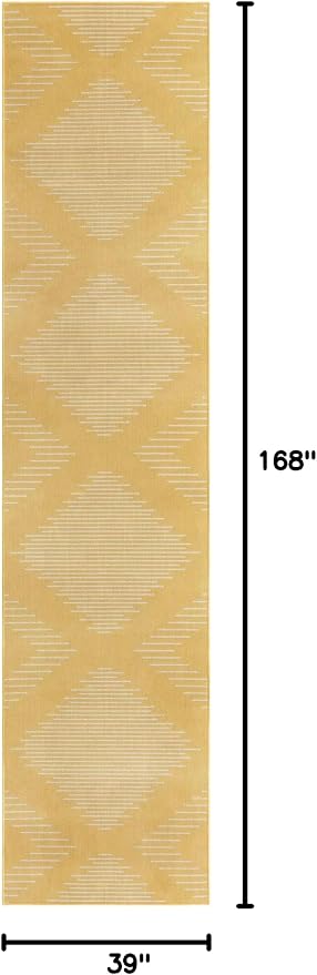 Unique Loom Outdoor Modern Collection Area Rug - Tambor (3' 3" x 14' Runner Yellow/Ivory)