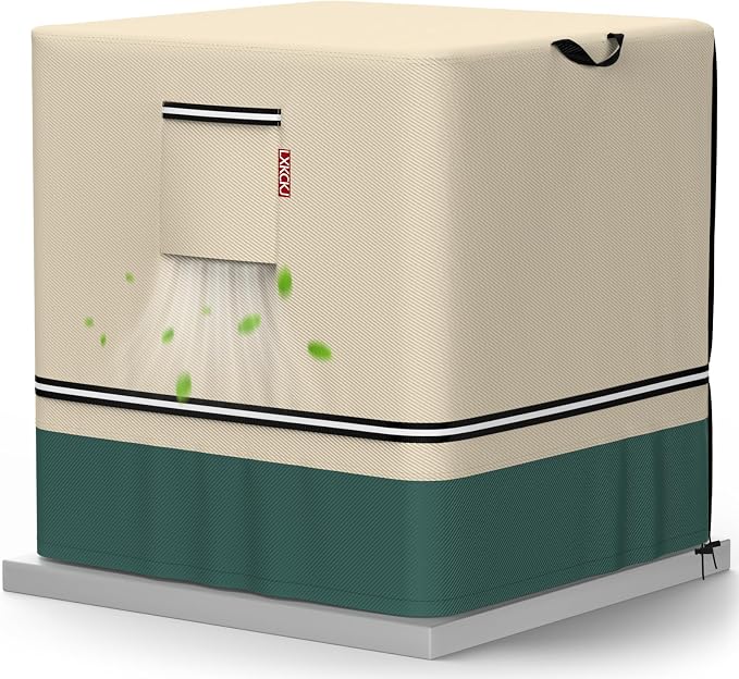 LXKCKJ Air Conditioner Cover for Outside Units - 420D Heavy-Duty Waterproof Winter AC Cover, All-Weather Protection for HVAC Condenser Units, Fits 36''LX36''WX39''H Outdoor AC Unit(Beige& Green)