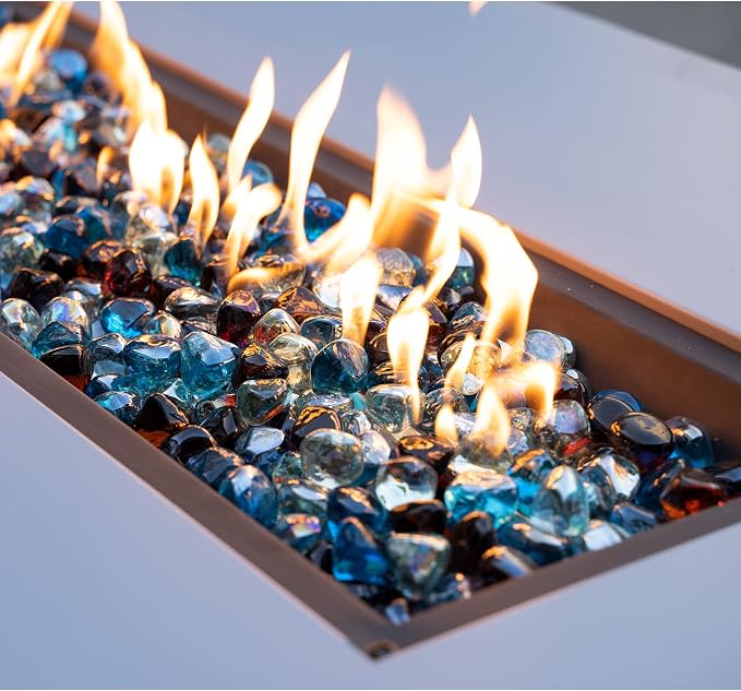 Mr. Fireglass 10 Pounds Blended Fire Glass Diamonds for Fireplace Fire Pit & Lanscaping - 1 inch High Luster Fire Rocks with Mixed Colors (Caribbean Blue+Crystal Ice+Amber)