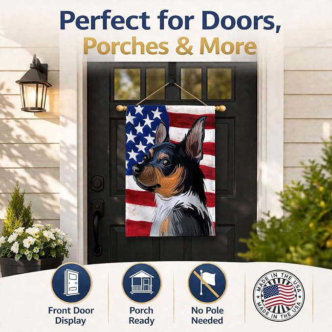 Caroline's Treasures CK6735CHF Teddy Roosevelt Terrier American Flag House Flag Large Porch Sleeve Pole Decorative Outside Yard Banner Artwork Wall Hanging, Polyester, House Size, Multicolor