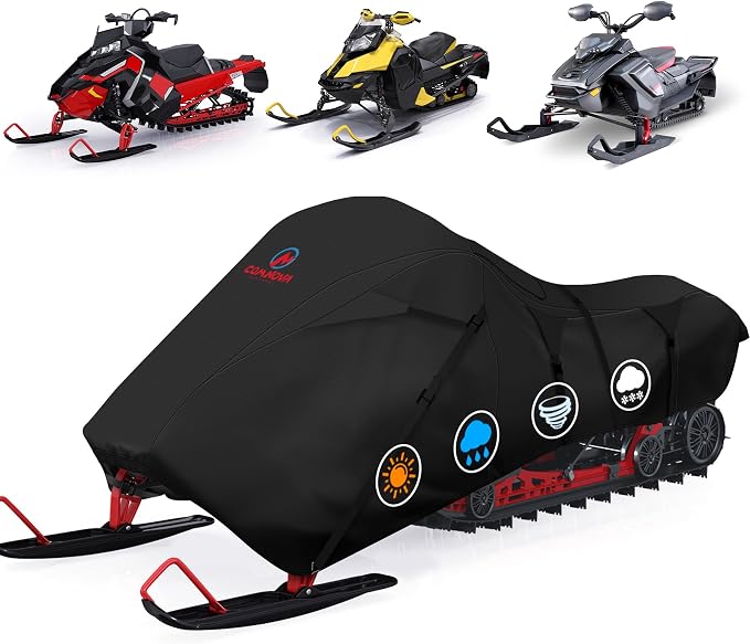 Comnova Snowmobile Cover 145 Inch - Premium 600D Outdoor Snowsled Cover, Heavy Duty & Waterproof All Weather Protection Covers, Black, Fit Up to 145" L Snowmobile