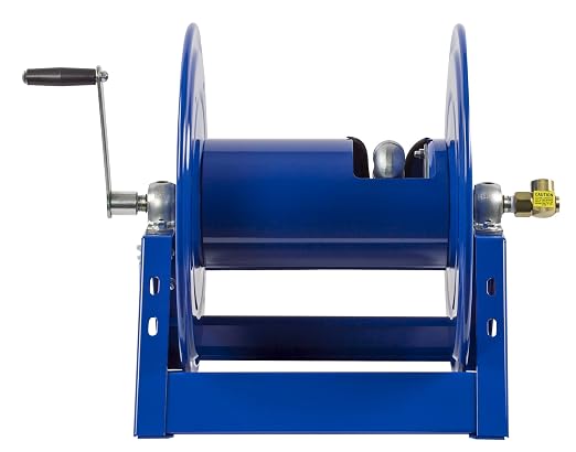 Coxreels 1125-4-100 Hand Crank Steel Hose Reel, 1125 Series - ½" x 100', 3,000 PSI - Heavy Duty All Welded Steel A Frame – Adjustable Tension Break – Made in The USA, Blue