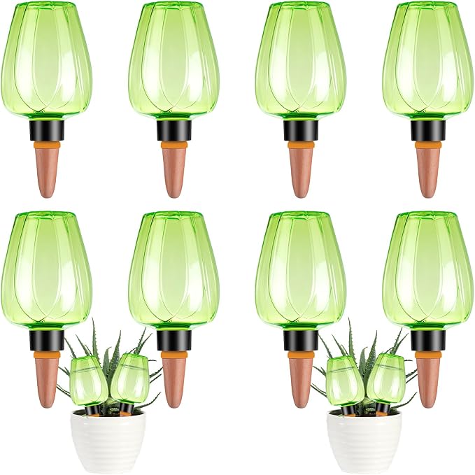 8 Pcs Plant Watering Globes Self Watering Planter Insert Plants Top Fill Water Device Plastic Water Bulbs Slow Release Terracotta for Plants, Green