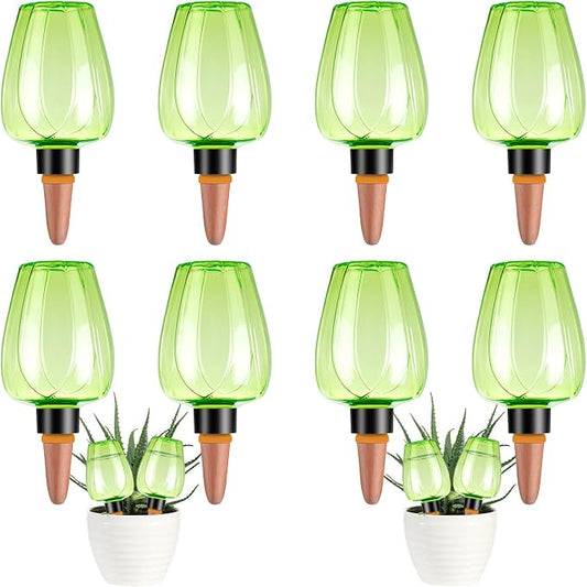 8 Pcs Plant Watering Globes Self Watering Planter Insert Plants Top Fill Water Device Plastic Water Bulbs Slow Release Terracotta for Plants, Green