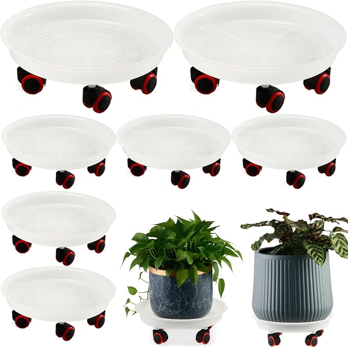 7 Packs 11.8 inches Large Plant Caddy Plant Saucers on Wheels Rolling Plant Stands Heavy-duty Plant Dolly Plastic Planter Roller Base Pot Movers Outdoor Plant Tray Coaster