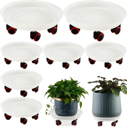 7 Packs 11.8 inches Large Plant Caddy Plant Saucers on Wheels Rolling Plant Stands Heavy-duty Plant Dolly Plastic Planter Roller Base Pot Movers Outdoor Plant Tray Coaster