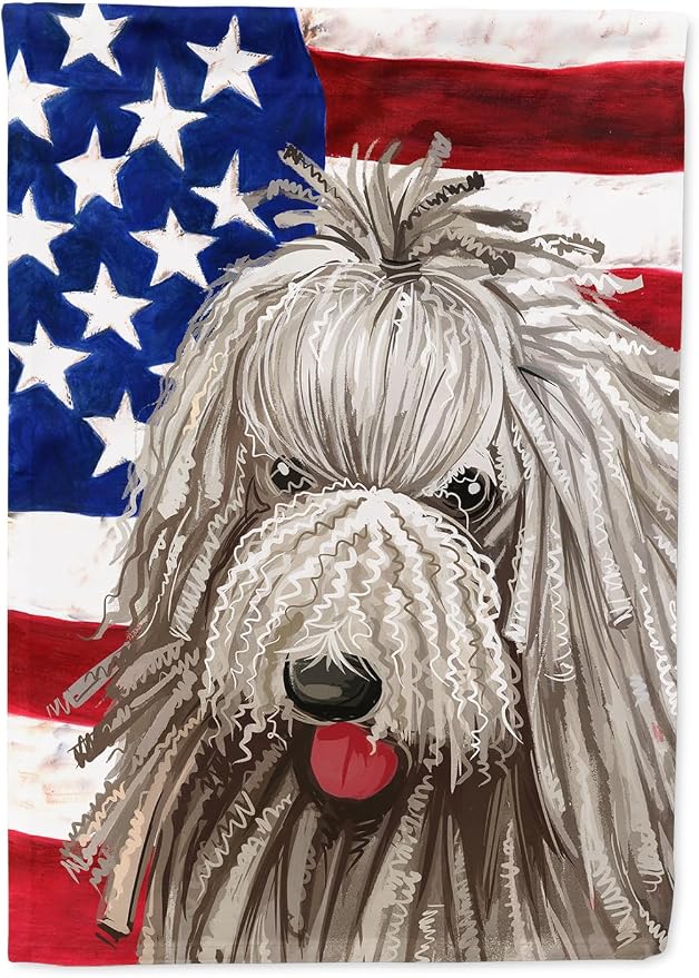 Caroline's Treasures CK6594CHF Komondor American Flag House Flag Large Porch Sleeve Pole Decorative Outside Yard Banner Artwork Wall Hanging, Polyester, House Size, Multicolor