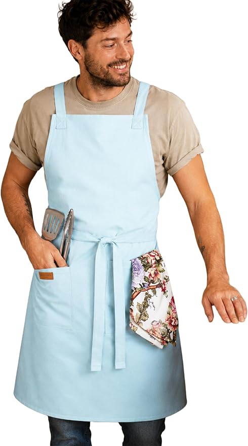 100% Cotton Kitchen Apron with 2 Pockets – Adjustable Chef Apron for Cooking Baking BBQ – Unisex Apron