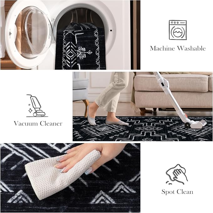 STARUIA Entryway Rug 2x3 Western - Door Mat Indoor Entrance Washable Rug, Black Aztec Tribal Classic Boys Non-Slip Low Pile Throw Rugs for Entryway, Kitchen, Front Door Indoor Entrance(Black 2'x3')
