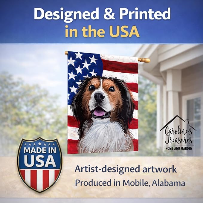 Caroline's Treasures CK6595CHF Kooikerhondje American Flag House Flag Large Porch Sleeve Pole Decorative Outside Yard Banner Artwork Wall Hanging, Polyester, House Size, Multicolor