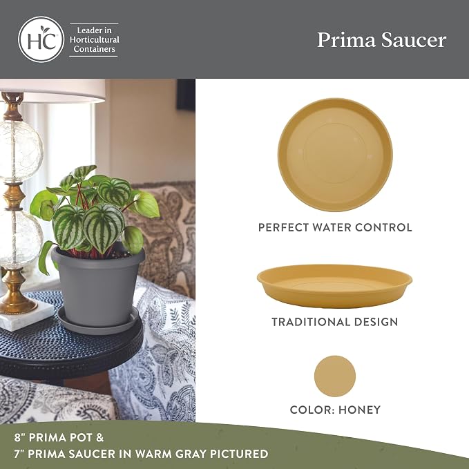 The HC Companies Round Prima Flower Pot Saucers - Plastic Plant Saucer for Outdoors & Indoors - Traditional Plant Pot Trays for Water Drainage -Durable Plant Tray (14-inch Honey, Pack of 1)