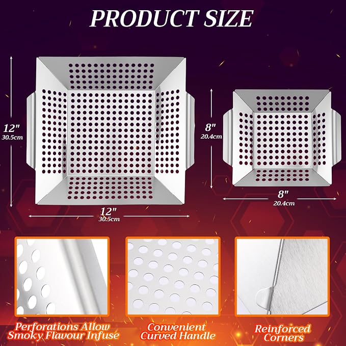 Grill Baskets for Outdoor Grills Set, 2 Sizes Stainless Steel Grill Baskets with BBQ Gloves for Veggies, Fish & Shrimp, Grilling Accessories Gifts for Dad, Husband, Friends, Father's Day