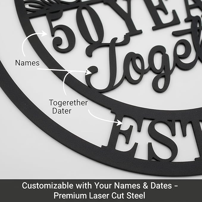 Personalized Metal 50th/60th/40th/30th/25th/10th/1th Anniversary Sign Gift Custom Name Wall Sign Wedding Gift for Couples Parents Husband Wife Housewarming Valentines Day Gift