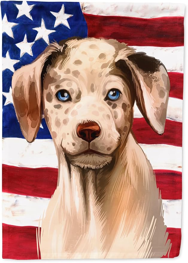 Caroline's Treasures CK6479GF Catahoula Leopard Dog American Flag Garden Flag Mailbox Flag Decorative Yard Flag Banner Outside Patio Artwork Yard Flower Beds, Garden Size, Multicolor