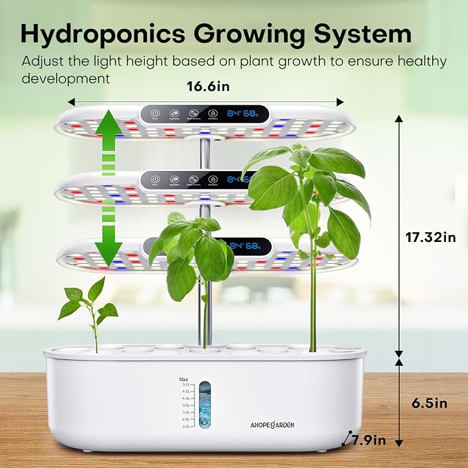 Ahopegarden Hydroponics Growing System: 12 Pods with Smart Env.Detection | Indoor Herb Garden with Full Spectrum LED Grow Light for Growing Vegetables, Herbs and Lettuce - Healthy-Living Enthusiasts