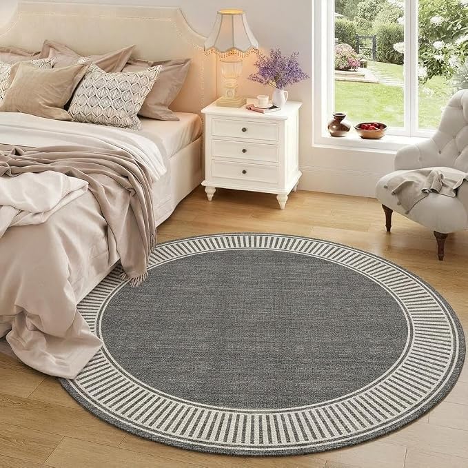 GarveeHome 6ft Round Rug for Living Room Washable Modern Solid Circle Rugs | Grey Non Slip Stain Resistant Dining Room Throw Carpet for Bedroom Nursery, Grey