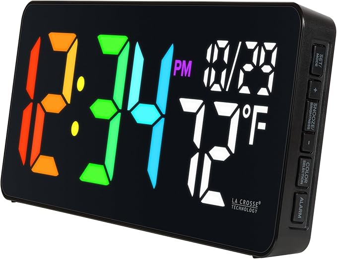 La Crosse Technology 513-1411 Color-Changing Digital LED Wall Clock with Indoor Temperature