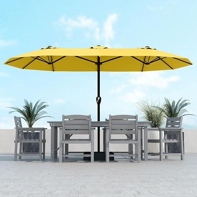 Kingdura 13ft Large Patio Umbrella with Base Included, Double-Sided Rectangle Outdoor Table Umbrella with 12 Reinforced Ribs, Crank Lift for Market Pool Deck Backyard, Yellow