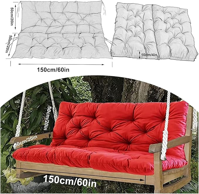 Swing Cushion Replacement Outdoor Porch Waterproof Bench Cushion 2-3 Seater Washable Bench Replacement Cushions for Outdoor Patio Porch Swing Cushions