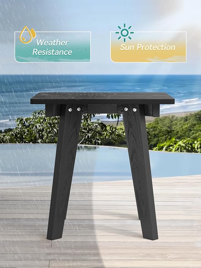 Outdoor Side Table Set of 2, HDPE Weather Resistant Small Patio Table for Porch and Balcony, 200 LBS Capacity Heavy Duty Small Outdoor Table for Backyard and Pool, Easy Maintenance, Black