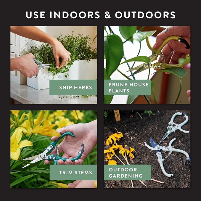 Modern Sprout Pruning Shears - Herb Snipping Scissors- Lightweight Gardening Tools W/Easy Lock - Flower Cutter Garden Shears - Carbon Steel Blade + Plastic-Free Reusable Holster (Multicolor 12 Pcs)