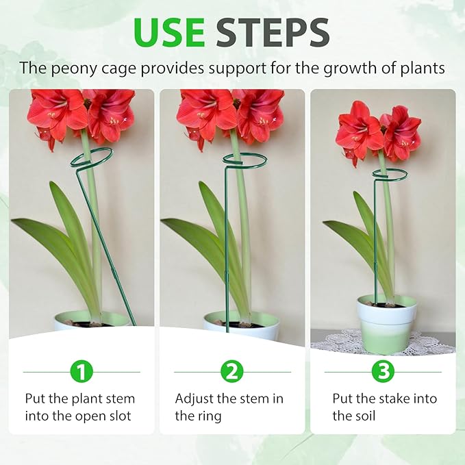 Unves 24 Inch Plant Stakes Tall, 12 Pack Garden Plant Support Stakes,Two Sizes(12" or 24") Single Stem Plant Cage for Outdoor Indoor Plants Orchid, Tomatoes, Peony, Lily, with 100 Pcs Twist Ties