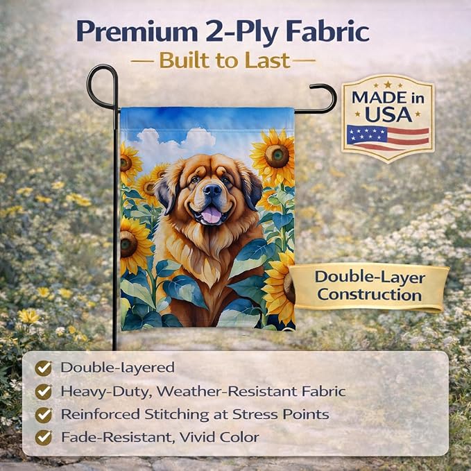 Caroline's Treasures DAC6166GF Tibetan Mastiff in Sunflowers Garden Flag Mailbox Flag Decorative Yard Flag Banner Outside Patio Artwork Yard Flower Beds, Garden Size, Multicolor