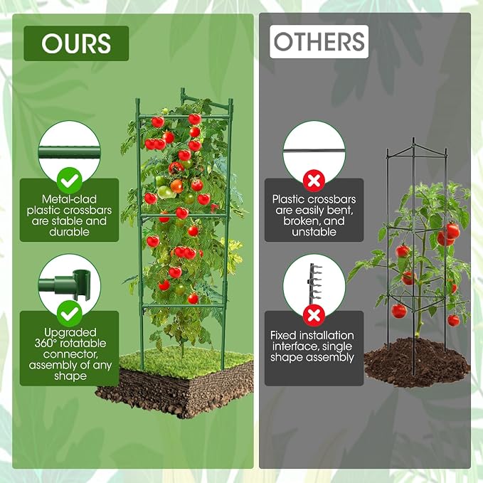 6 Pack Tomato Cage,Tomato Cage for Raised Garden Bed, 48'' Tall Tomato TrellisTriangle or Square Cages for Garden,Pots, Plant Cages & Supports（Green, Extra Bold ）