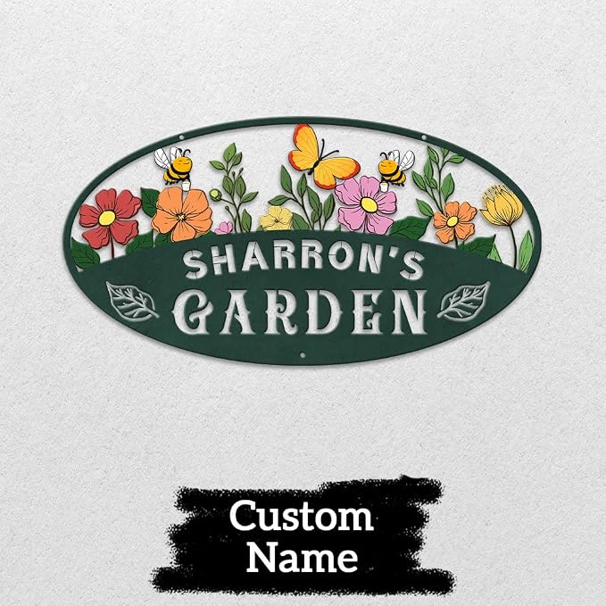 MeMate Garden Signs, Personalized Metal Signs, Garden Sign to Personalize, Customized Name Wall Art for Garden Outdoor Decor, Large Sign for Vegetable Garden She Shed, Personalized Outdoor Plaque