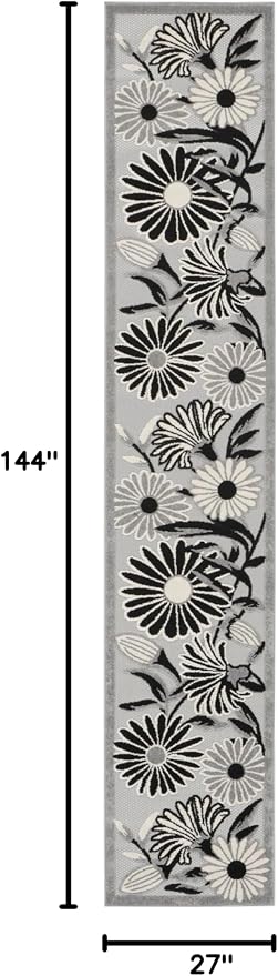 Nourison Home Aloha Black White 2'3" x 12' Area Rug - Easy Clean, Non Shedding, Bed Room, Living Room, Dining Room, Kitchen (12' Runner)